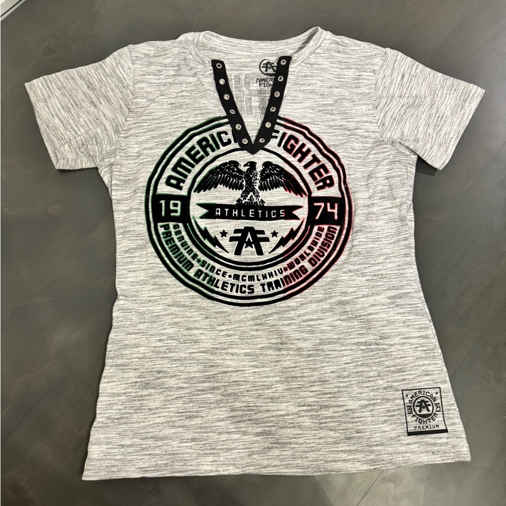 EUC Womens American Fighter Mexico Heathered Gray T-Shirt Size Small S